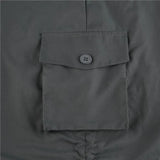 Grey Pockets Midi Skirts Grunge y2k Ruched Drawstring Split Long Skirts Women Low Waisted Korean Prepply Skirts