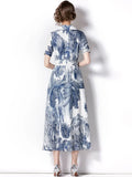 Runway Fashion Shirt Dresses Women's Short Sleeve Jungle Ink Retro Print Office High Street A Line Vestidos