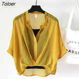 Two Piece Chiffon Shirt Women Summer Half Sleeve Loose V-Neck Casual Blouse Women Sexy Loose Striped Shirts Tops