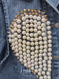 Women's Denim Coat Heart Beading Pearls Gold Rivets Loose Light Blue Long Sleeve Jackets 2024 Summer New Fashion 29L2503-Outfit