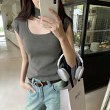 Sense Hanging Neck Shoulder Sleeveless Knitted Shirt Spring New Slim High Waist Short Vest Bottomed Blouse-Outfit