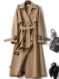 Spring Autumn Middle Long British Style Coat Coat Fashionable Solid Color Lapel Double Row Button Women's Coat