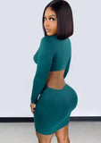 Green Sexy Cut Out Back Ruched Tight Club