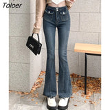 Vintage Slim High Waist Flare Jeans Woman Lady Autumn Winter New Blue Denim Pants Women Jeans Pockets