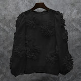 Loose Patchwork Floral Shirt For Women Round Neck Lantern Sleeve Solid Blouses Female Spring Clothes Style New