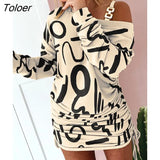Off Shoulder Women Dress Autumn Long Sleeve Slim Fashion Print Shirring Mini Dress 2022 Casual Woman Dresses Winter