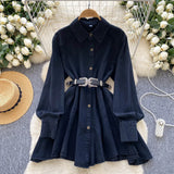 Dress New Chic Hong Kong Flavor Retro High-End Relaxed Thin Irregularly T-Shirted With Waist Denim Dress
