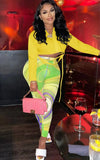 Crop Shirt and Multicolor High Waist Slim Pants