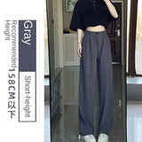 Spring Autumn White Wide Leg Women's Pants Korean Style High Waist Thin Suit Pants Straight Loose Sagging Feeling