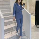 Fashion Spring Summer Women Office Lady Slim Blazer Pants Two-Piece Set Suits