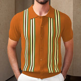 Men's Summer Green Striped Short Sleeves Repair Business Polo Shirt T-Shirt