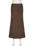 Leather Skirt Women Street Style Low Rise Straight Long Skirts Harajuku Ladies 2023 Autumn Winter Basic Outfits New-Outfit
