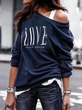 Women's Pullover Sweatshirt Heart Printed Long Sleeve One Shoulder Tops Autumn Winter Sweat Shirts Woman Casual