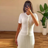 Women's Knitted Casual Simple Pure White Dress For Summer