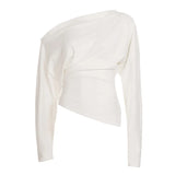 Autumn And Winter Basic Solid Color Oblique Shoulder Design Deyvel Warm Bottom Shirt Hot Girl Thin Irregular