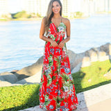 Sexy Printed Beach Dress Women New High Waist Sleeveless V Neck Spaghetti Strap Dress Female Fashion Spring Summer