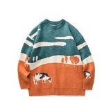 Cows Prairie Vintage Korean Fashions Sweater Mens 2021 Winter Pullover Casual Harajuku Sweater