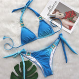 Toloer 2023 New Bikini Sexy Gradient Print Strap Swimsuit, Luxury Crystal Diamond Vacation