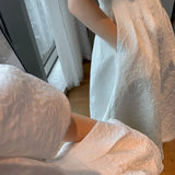 French Holiday White Dress Short Puff Sleeves Zipper Front A Line Slim Dress Vestidos Elegant Party Dress Summer