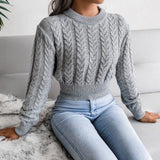 Twist Waist Knitted Top Autumn/Winter New Style Navel Short Slimming Women's Solid Color