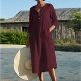 Size Shirt Dresses Linen Women Summer Sundress Beach Holiday 2021 Vintage Robe Solid Loose Autumn Midi Cotton Dress