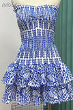 Off Shoulder Strapless Dresses For Women Sleeveless Embroidery Hollow Out Patchwork Ruffles Mini Dress Female