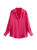 Vintage Solid Satin Blouse Shirts Female Fashion Casual Long Sleeve Button Up Shirt 2022 Ladies Chic Pink Overshirt