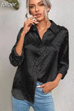 Spring Office Lady Tops Long Sleeve Leopard Jacquard Blouse Turn Down Collar Button Shirt Autumn Fashion Tops Elegant