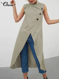 2022 Summer Sexy Asymmetrical Long Shirts Women Sleeveless Buttons Thin Tops Casual Loose Split Hem Chic Blusas