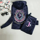 Spring Autumn Women's Velvet Tracksuits Long Sleeve Letter Pattern Embroidery Hoodies women two piece outfits