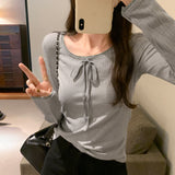 College Floral Lace Collar Long-Sleeved T-Shirt Women's Autumn And Winter New Style Slim And Age-Reducing Top With Bottom-Outfit