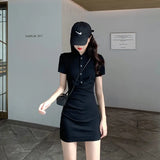 2023 Summer Short Sleeve Cotton Buttons Polo Sexy Dress Women Fashion Streetwear Outfits Party Elegant Pencil