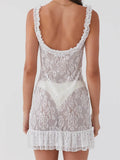 Sexy Women V-neck Dress Sleeveless Backless Lace Floral Slim Fit Summer Mini Dress for Club Party Female Vestido 2024-Outfit