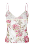 Women Spaghetti Strap Camis Top Floral Print V-neck Front Split Tie-Up Sleeveless Tank Summer Slim Fit Mini Vest 2023-Outfit