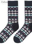 1 Pair Men Dress Socks Cotton Colorful Striped Plaid Printed Comfort Happy Socks Skate Funny Geometry Dot Wedding