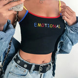 Summer Women Crop Top Cropped Ladies Elastic Camisole Sexy EMOTIONAL Letter Embroidery Tank