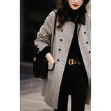 Autumn And Winter Retro New Fashion Double Buckle Leisure Long Temperament Bump Color Small Collar Hairs Of The Coat
