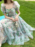 Floral Evening Midi Maxi Dresses for Women Elegant Casual Party Prom Green Holiday Princess Fairy Long Dress Summer