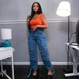 Women's Jeans Fashion Explosion Trend Multi-Pocket Trousers Large African