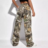 Large Pocket Loose Straight Trousers Spring And Autumn New Individualized Printed Camouflage Floor Mopping Overalls-Outfit