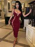 Spring Solid Maxi Dresses For Women 2022 Sleeveless Backless Hollow Out Bandage Bodycon Tank Dress Black Sexy Party