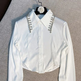 Solid Elegant Blouses For Women Lapel Collar Long Sleeve Minimalist Slim Blouse Women's Clothing Summer 2023