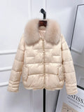 VAREY LIN New Winter Women Real Fox Fur Collar 90% White Duck Down Jacket Lady Warm Puffer Coat Female Retro Button