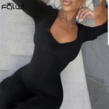 Fall Summer White Black Sexy Bodycon Jumpsuit Women V Neck Ruched Long Sleeve Winter One Piece Outfits 2021 Brown