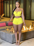 Summer Sexy 2 Two Peice Sets Women Outfits Sleeveless Backless Crop Top Skinny Shorts Yellow Rosered Matching Sets