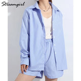 Leg Shorts Sets Summer 2022 Women Suit With Shorts And Button Shirt Two Piece Sets Womens Outifits Summer Women's