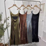 Real Shooting ö̽ð´ø Dress Bare Back Repair Behind The Opening Fork Long Bag Over The Knee Dress