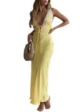 Women Backless Long Dress Sexy Floral Print Sleeveless Lace V-neck Cocktail Dress Slim Spaghetti Strap Vestidos Party-Outfit