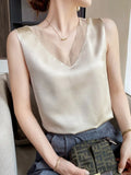 Summer Sleeveless Blouse Women 2022 Silk Tops Elegant Satin Tank Tops Green Women Summer Top Blouse Shirt