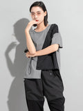 Women White Irregular Drawstring Big Size T-shirt New Round Neck Short Sleeve Fashion Tide Spring Summer 2023